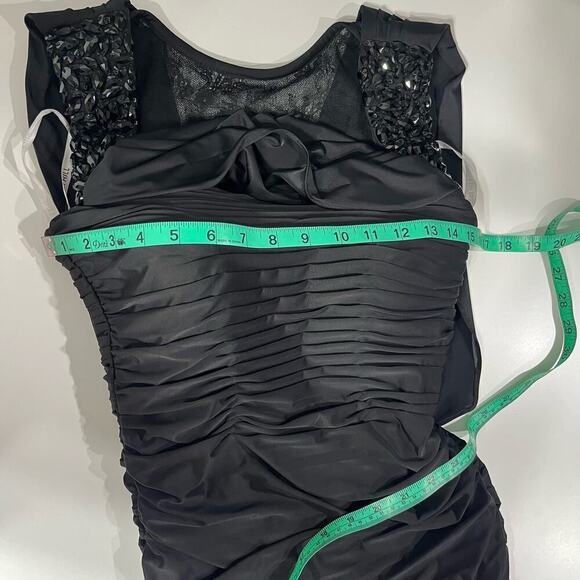 Sherri Hill Black Rouched Lace Draped Jewel Straps Bodycon Mini Dress Size 4 - Picture 7 of 15